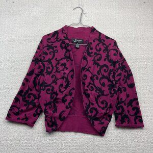 Sharagano Studio Cropped Bolero Cardigan Wom XL Baroque Damask Pink Floral AOP